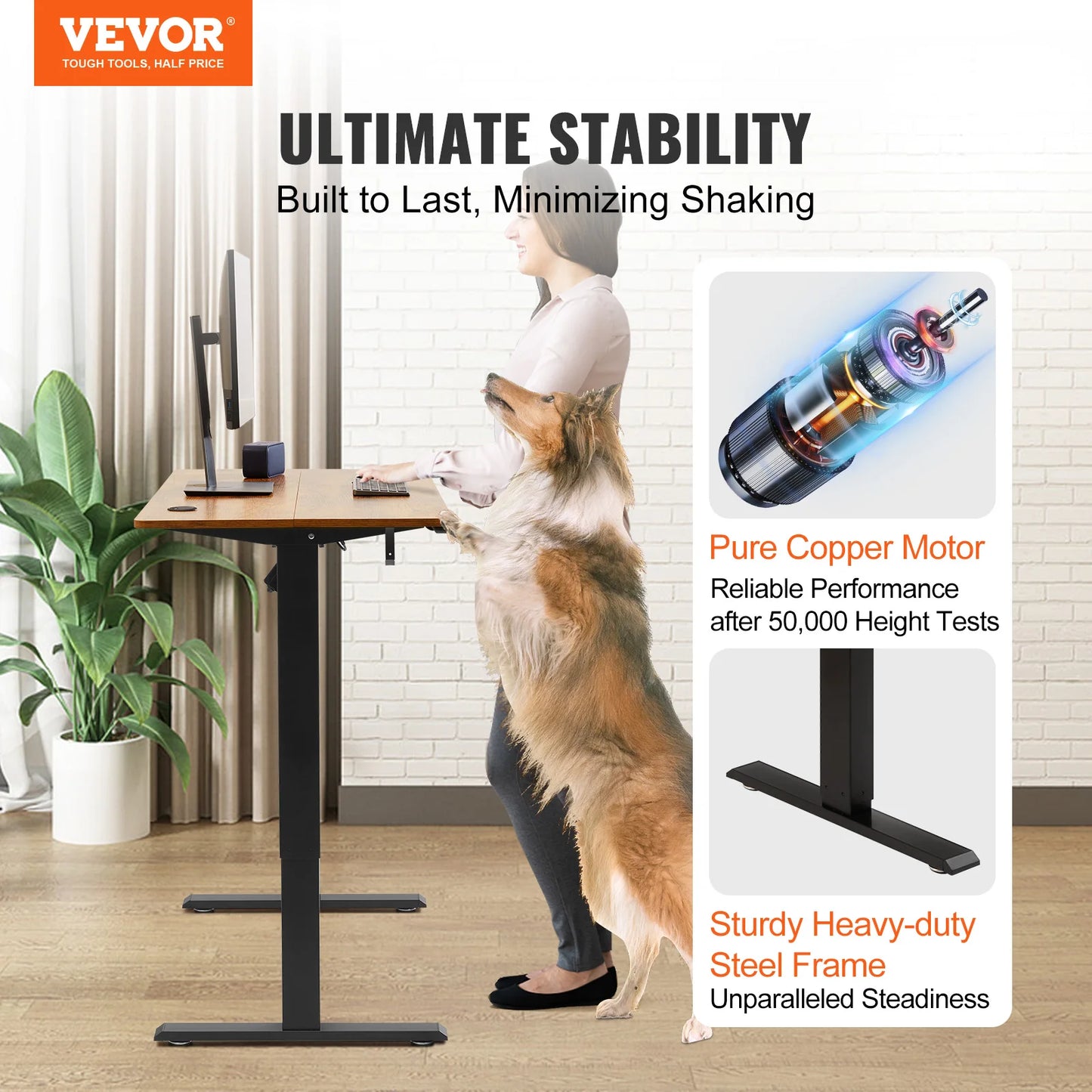 VEVOR-Mesa Elétrica em Pé para Casa e Escritório, Mesa Ajustável em Altura, Sturdy Computer Sit Stand-up Desk, Modos de 3 Teclas