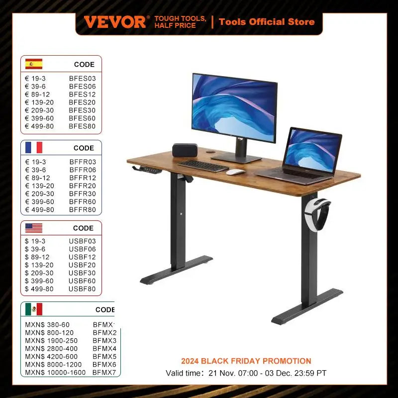 VEVOR-Electric Height Adjustable Desk,Double Protection System Desk,High Load Capacity Desk for Home and Office 