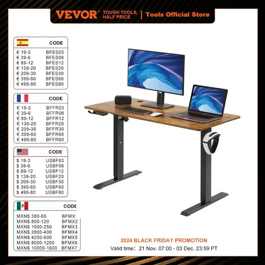 VEVOR-Electric Height Adjustable Desk,Double Protection System Desk,High Load Capacity Desk for Home and Office 