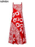 VONDA-Vestido Maxi Estampado Boêmio, Vestido de Festa Sem Mangas, Vestido Longo de Praia, Robe Solto Casual, Plus Size 5XL, Verão, 2024