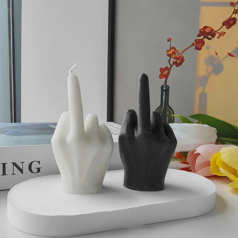 Velas perfumadas con forma de dedo medio, gesto creativo en blanco y negro, regalos divertidos de nicho, decoración del hogar 