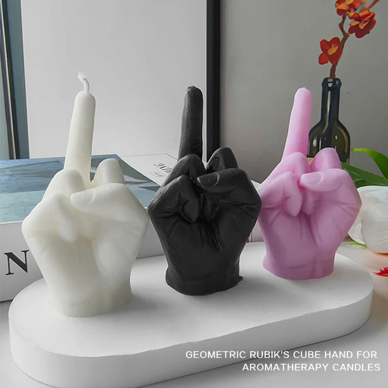 Velas perfumadas con forma de dedo medio, gesto creativo en blanco y negro, regalos divertidos de nicho, decoración del hogar 