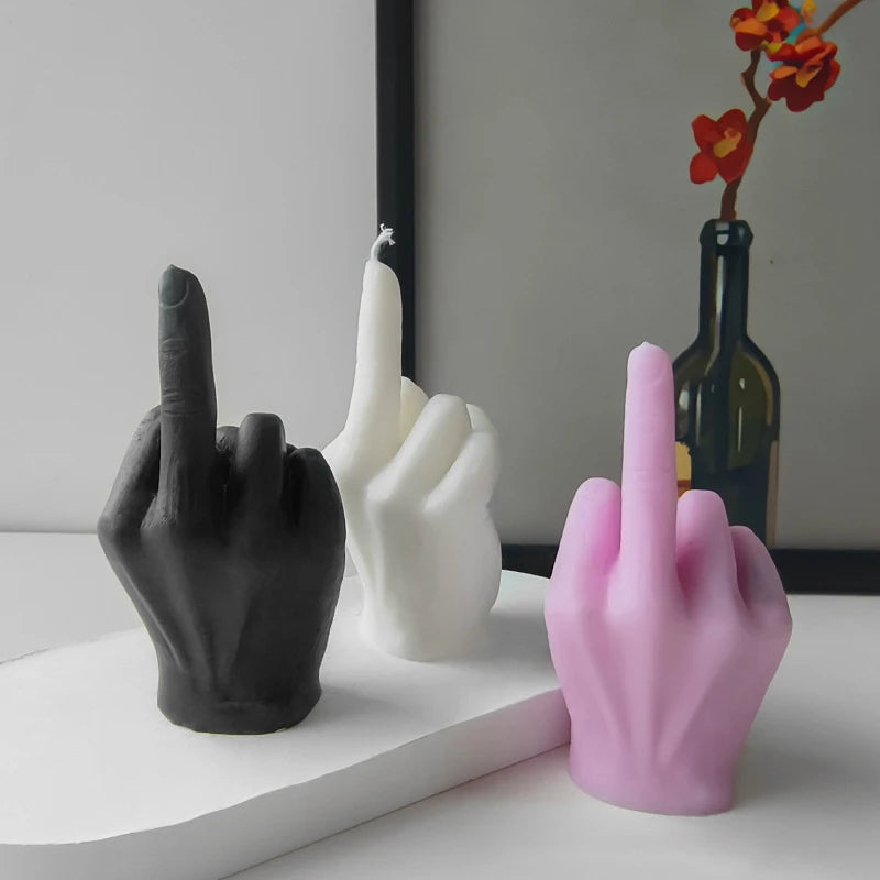 Velas perfumadas con forma de dedo medio, gesto creativo en blanco y negro, regalos divertidos de nicho, decoración del hogar 