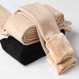 Leggings de terciopelo monocromáticos de cintura alta para mujer, cálidos para el invierno, elásticos, envío directo 