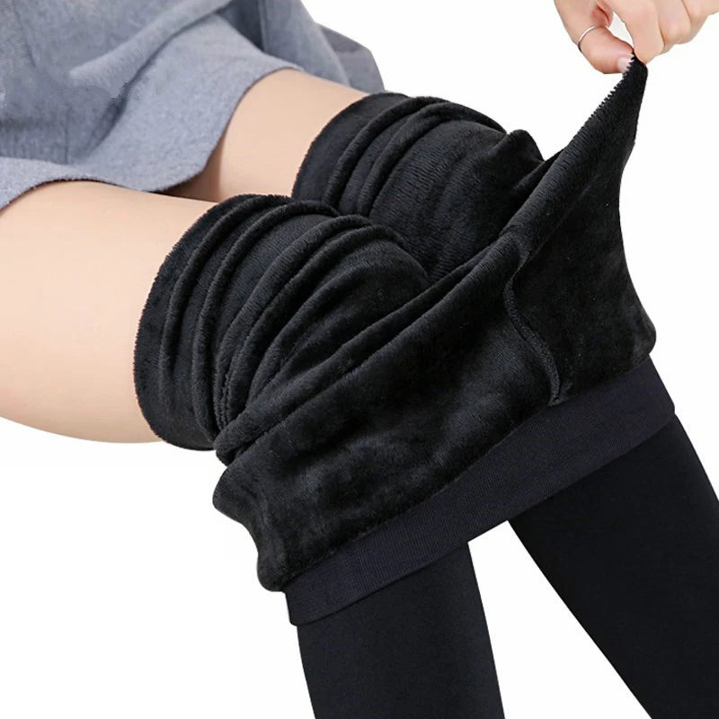 Leggings de terciopelo monocromáticos de cintura alta para mujer, cálidos para el invierno, elásticos, envío directo 
