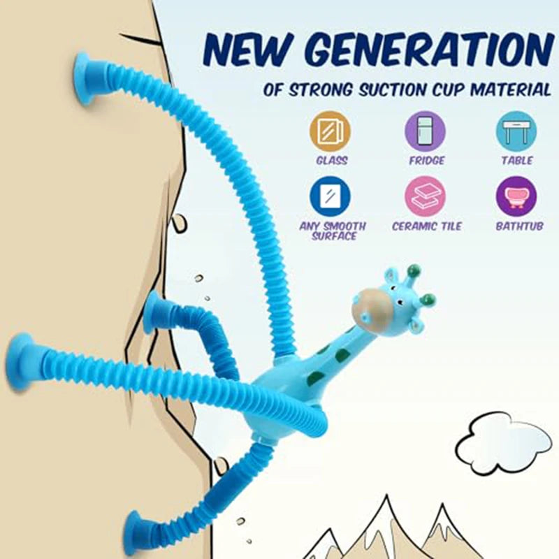 Suction Cup Toys for Kids, Pop Tubes, Stress Relief Squeeze Toy, Telescopic Giraffe Hand Toy, Sensory Bellows, Kids Gift, 4 Pcs, 12Pcs 