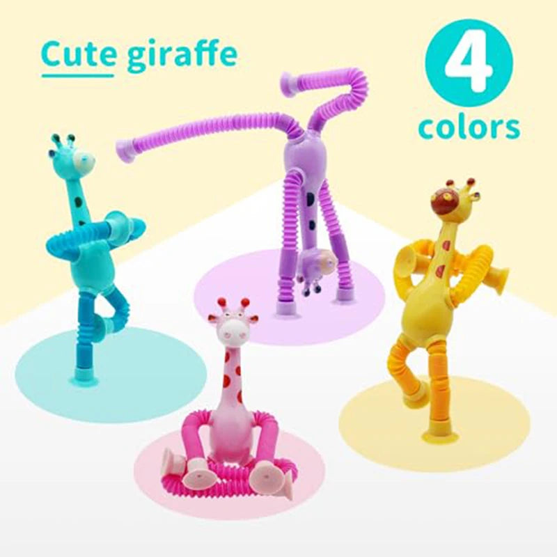 Ventosa Brinquedos para Crianças, tubos Pop, Stress Relief Squeeze Toy, Telescópico Girafa Mão Toy, fole sensorial, Kids Gift, 4 Pcs, 12Pcs