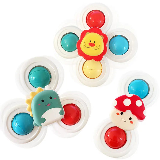 Ventosa Spinning Brinquedos para crianças, Cartoon Animal Spinner Bandeja de cadeira alta para janela Mesa de banho Presente de viagem para crianças 3 peças por conjunto