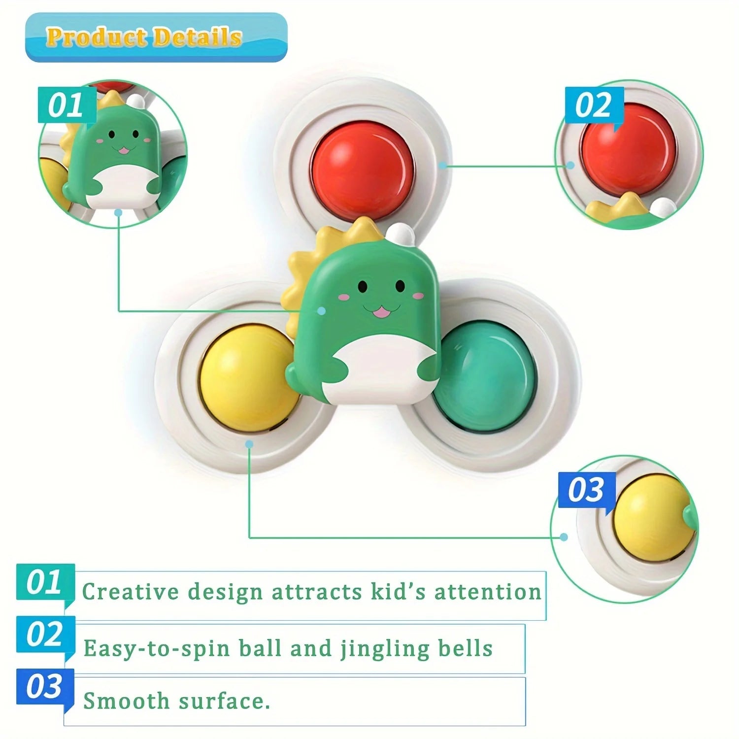 Baby Spinning Suction Cup Hand-Eye Coordination Educational Training Bath and Travel Toy Birthday and Christmas Gift 3pcs 
