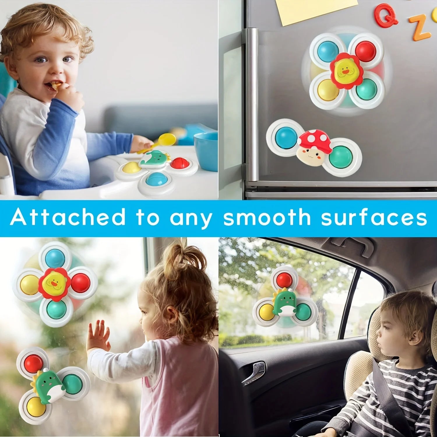Baby Spinning Suction Cup Hand-Eye Coordination Educational Training Bath and Travel Toy Birthday and Christmas Gift 3pcs 