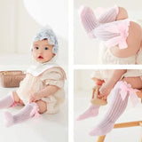 Summer Ultra-thin Mesh Socks Baby Girl Mosquito-resistant Knee Sock Cute Newborn Pink Bow Hollow Cotton Newborn Baby Clothes 