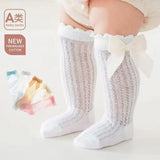 Summer Ultra-thin Mesh Socks Baby Girl Mosquito-resistant Knee Sock Cute Newborn Pink Bow Hollow Cotton Newborn Baby Clothes 