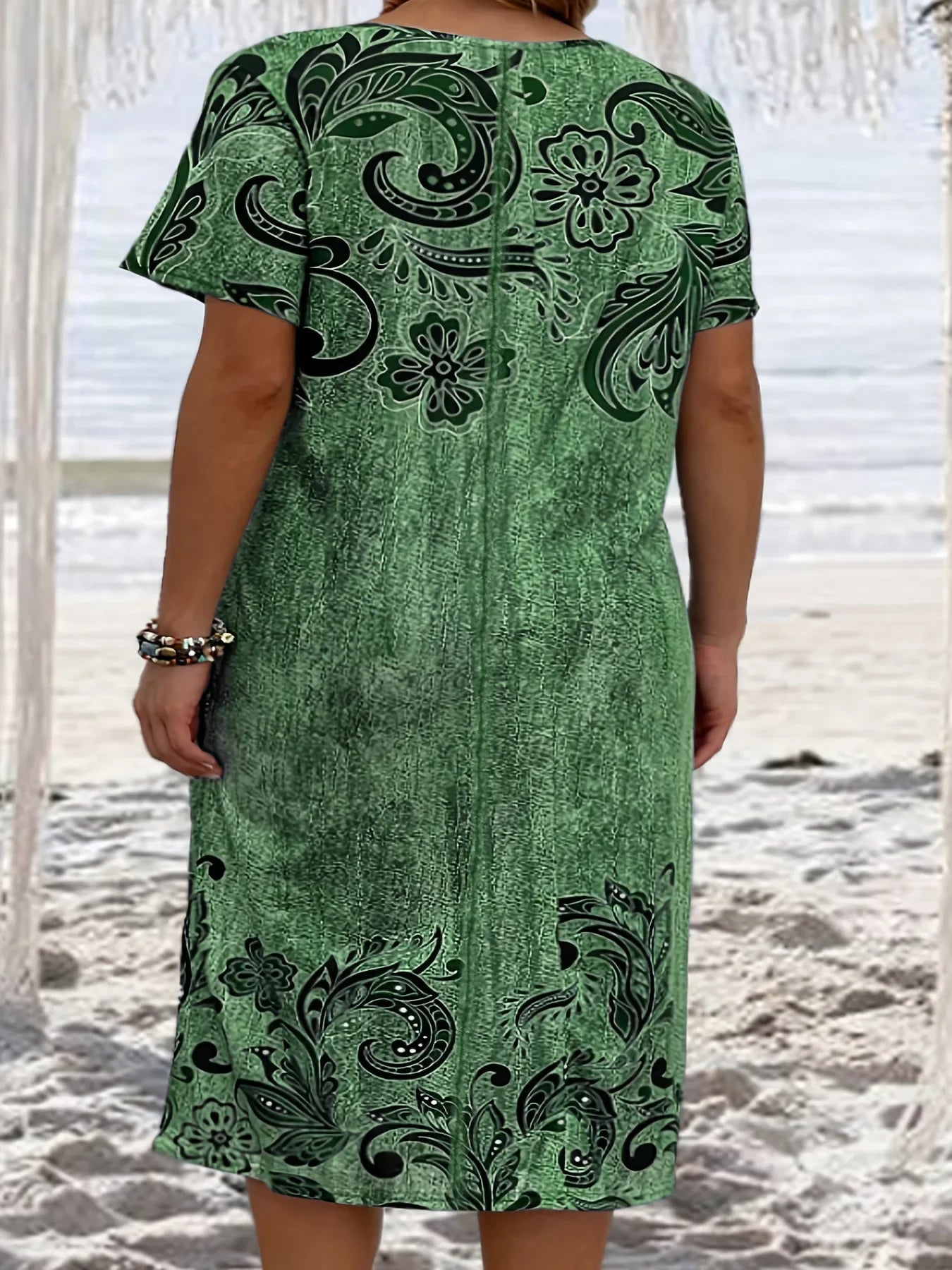 Vestido Midi de Bolso Vintage Estampado Feminino, Vestidos Soltos com Gola O, Casual Vestido de Festa, Plus Size XL-6XL, Verão, 2022