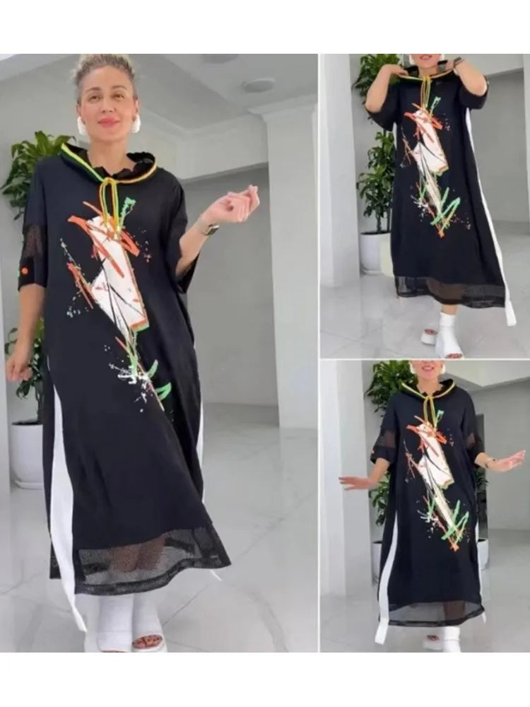 Street Style Midi Dress for Women 3/4 Sleeve Dresses Casual Summer Autumn Clothes Plus Size L-5XL Plus Size 3XL 4XL 