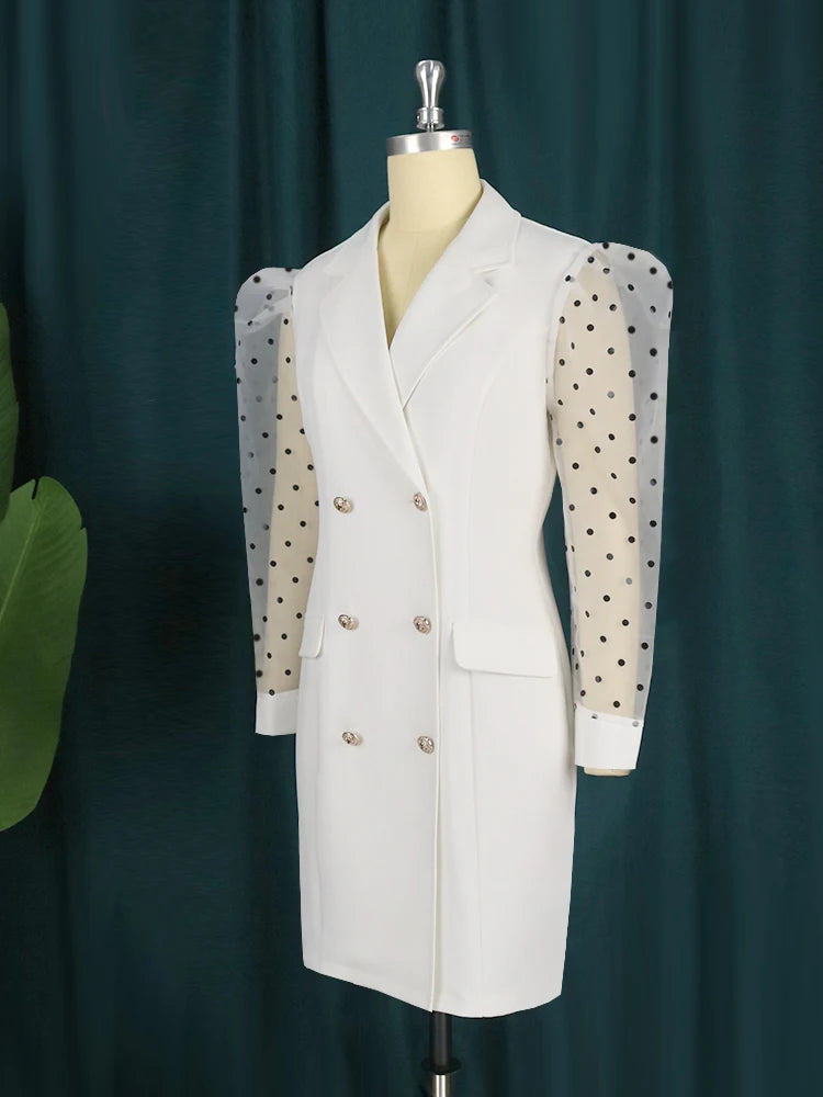 Vestido blanco de talla grande para mujer, minivestido con botones, escote en V, manga larga transparente, cintura alta, ajustado, ideal para fiestas y oficina. 