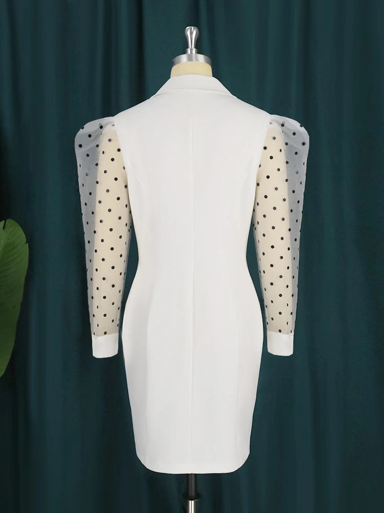 Vestido blanco de talla grande para mujer, minivestido con botones, escote en V, manga larga transparente, cintura alta, ajustado, ideal para fiestas y oficina. 