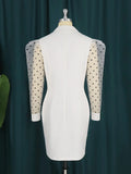 Vestido blanco de talla grande para mujer, minivestido con botones, escote en V, manga larga transparente, cintura alta, ajustado, ideal para fiestas y oficina. 