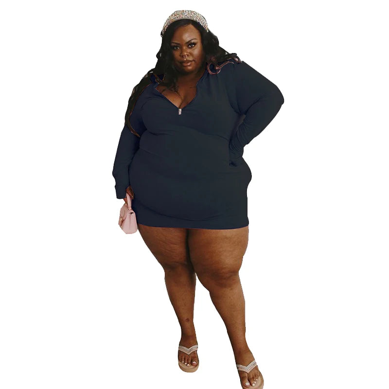 Vestido bodycon queda roupas para as mulheres zip v neck plus size vestidos elegante manga longa sexy mini vestido dropshipping atacado