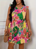 Vestido informal con cuello en V y estampado floral para mujer, ropa de verano para vacaciones, vestidos con mangas de mariposa, tallas grandes, curvas 
