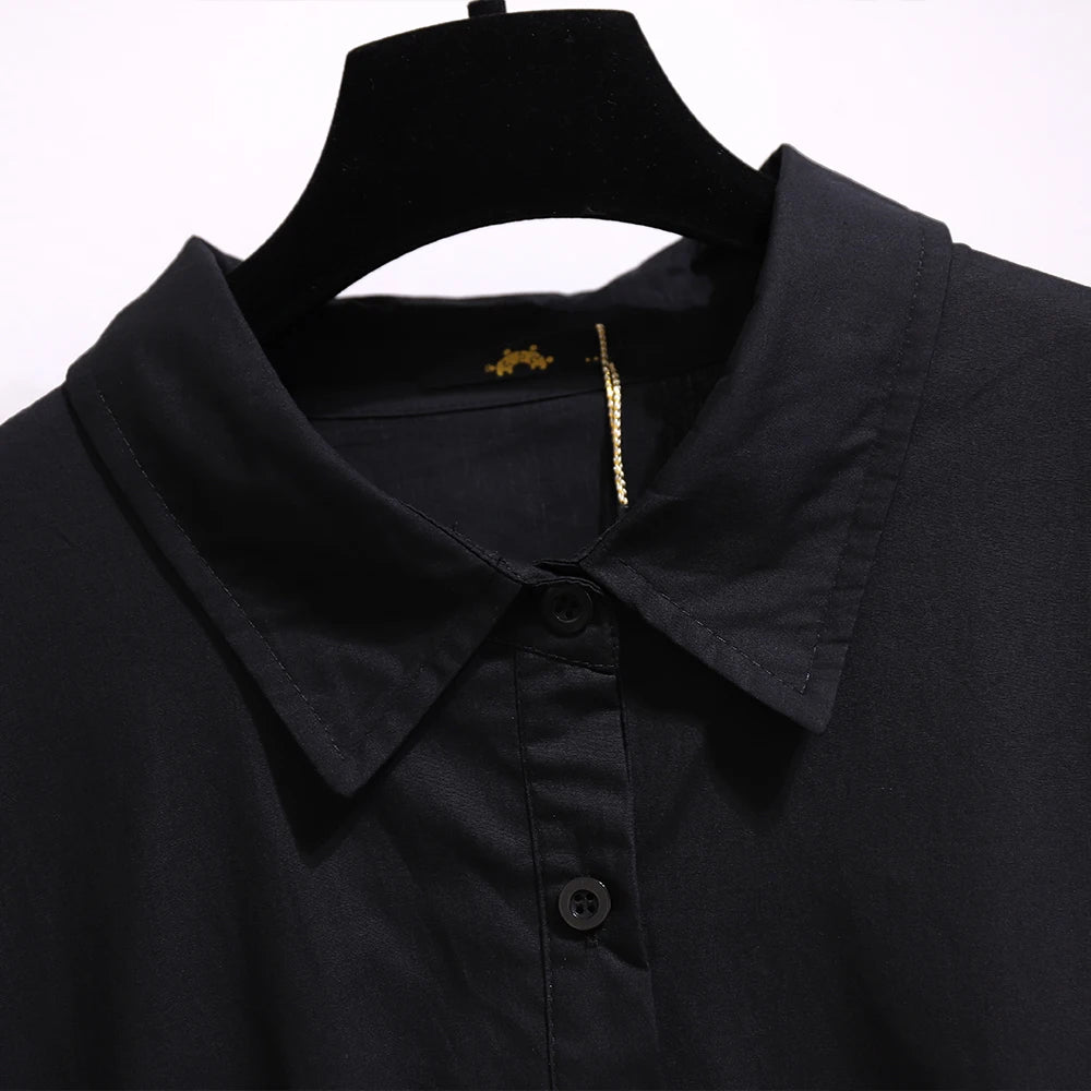 Vestido informal tipo cárdigan negro para mujer, talla grande, tejido de algodón, con cinturón y solapa, especial para primavera y otoño. 