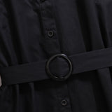 Vestido informal tipo cárdigan negro para mujer, talla grande, tejido de algodón, con cinturón y solapa, especial para primavera y otoño. 