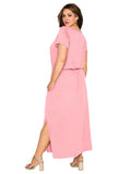 Plus Size Women Short Sleeve Casual Dress Loose Weekend Beach Split Sides Plus Size Long Party Summer Elegant Vestidos 3XL 