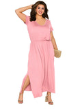 Plus Size Women Short Sleeve Casual Dress Loose Weekend Beach Split Sides Plus Size Long Party Summer Elegant Vestidos 3XL 