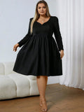 Women Casual Dress V Neck Long Sleeve Notched Neckline Fashion No Printing Solid Color Plus Size 1XL 5XL 