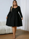 Women Casual Dress V Neck Long Sleeve Notched Neckline Fashion No Printing Solid Color Plus Size 1XL 5XL 