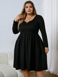 Women Casual Dress V Neck Long Sleeve Notched Neckline Fashion No Printing Solid Color Plus Size 1XL 5XL 