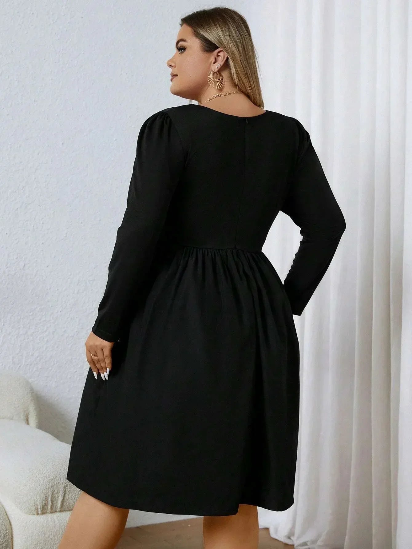 Women Casual Dress V Neck Long Sleeve Notched Neckline Fashion No Printing Solid Color Plus Size 1XL 5XL 