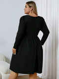 Women Casual Dress V Neck Long Sleeve Notched Neckline Fashion No Printing Solid Color Plus Size 1XL 5XL 