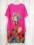 Women's Butterfly Print Dress Plus Size Short Sleeve V Neck Pockets Casual Clothes 