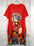 Women's Butterfly Print Dress Plus Size Short Sleeve V Neck Pockets Casual Clothes 