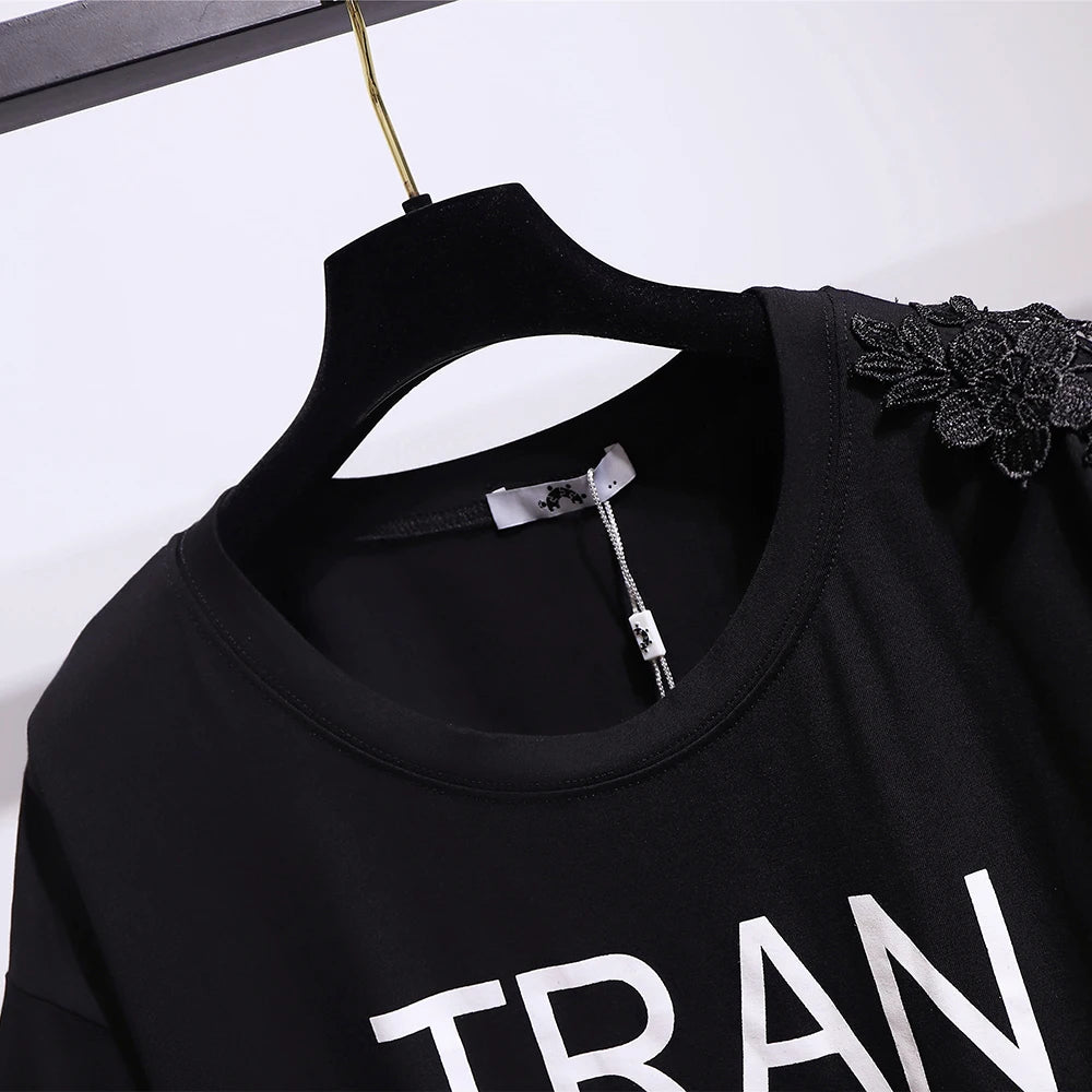 Vestido curto de algodão preto feminino, plus size, impressão de caracteres, camiseta viajante, saia, decalque decoração, verão, desconto