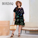 Vestido de Natal de manga curta feminino, grande, impressão 3D, solto, casual, roupas femininas, moda verão, plus size, 8XL, 9XL
