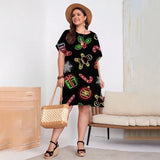 Vestido de Natal de manga curta feminino, grande, impressão 3D, solto, casual, roupas femininas, moda verão, plus size, 8XL, 9XL