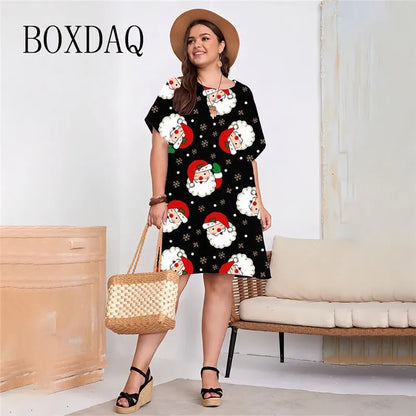 Vestido navideño de manga corta para mujer, holgado, informal, con estampado 3D, talla grande, para verano, tallas 8XL y 9XL. 