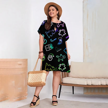 Vestido navideño de manga corta para mujer, holgado, informal, con estampado 3D, talla grande, para verano, tallas 8XL y 9XL. 