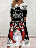 Vestido de Papá Noel para mujer, talla grande, estampado de Papá Noel y eslogan, manga larga, cuello en T con muescas, talla grande, 1XL-5XL 