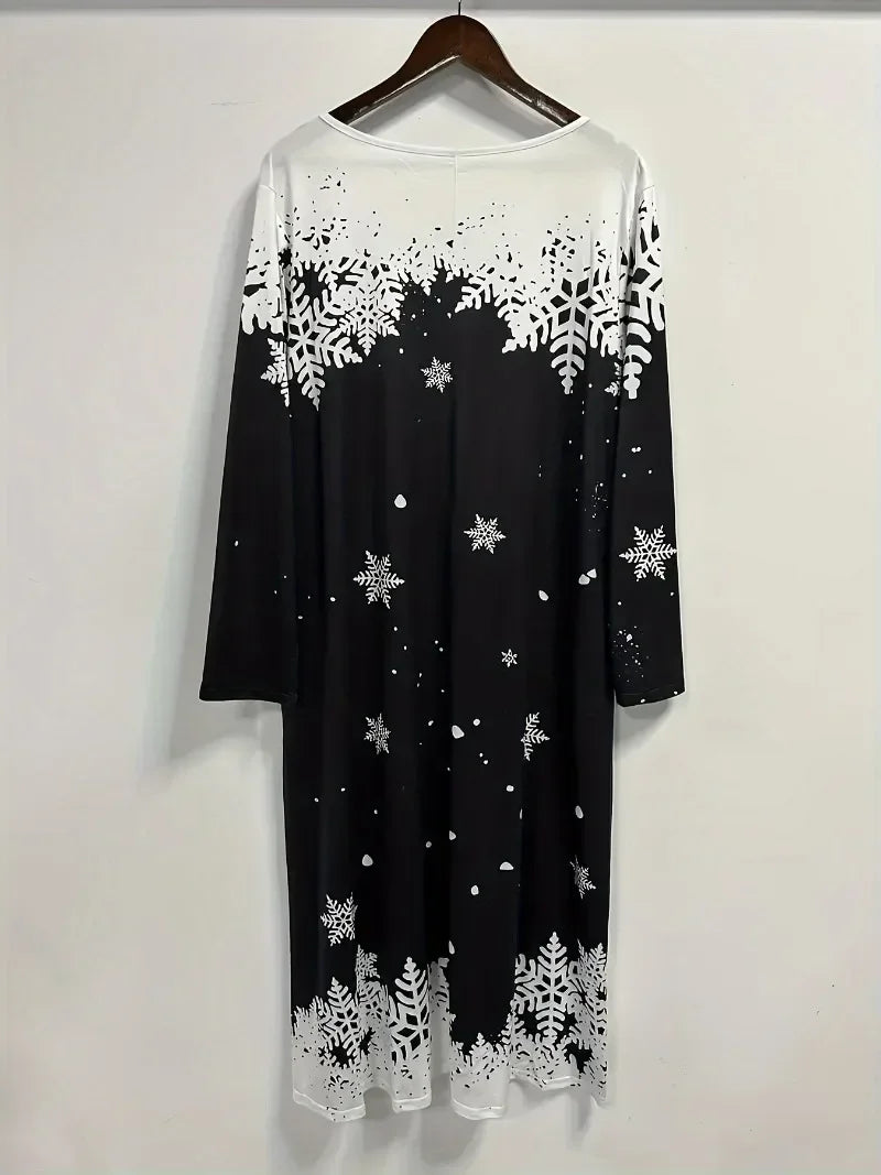 Vestido de Papá Noel para mujer, talla grande, estampado de Papá Noel y eslogan, manga larga, cuello en T con muescas, talla grande, 1XL-5XL 