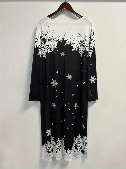 Vestido de Papai Noel tamanho grande feminino, estampa de Claus e Slogan, manga longa, T pescoço entalhado, plus size, 1XL-5XL