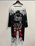 Vestido de Papá Noel para mujer, talla grande, estampado de Papá Noel y eslogan, manga larga, cuello en T con muescas, talla grande, 1XL-5XL 