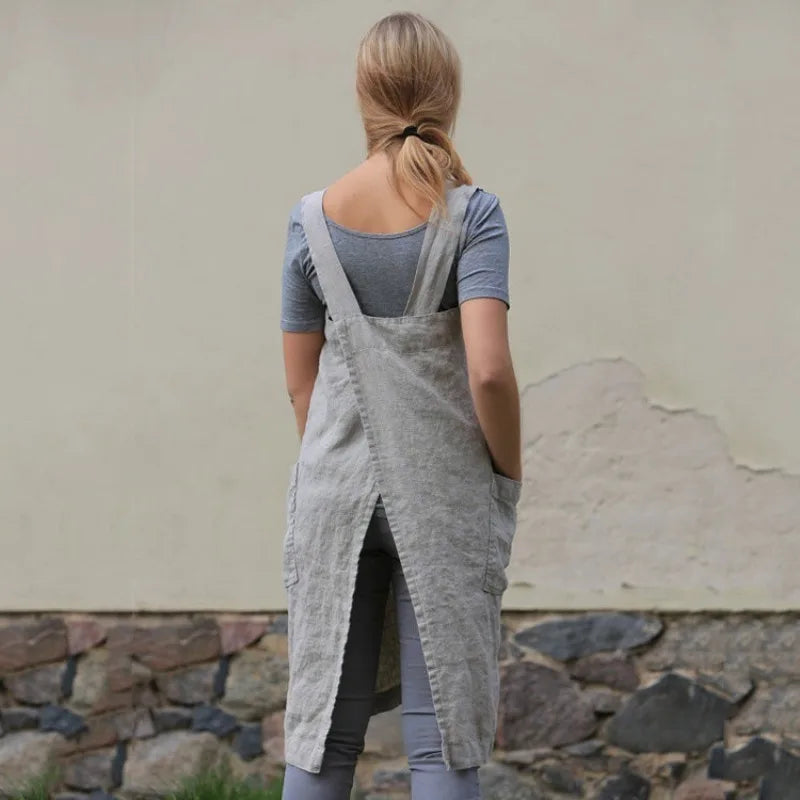 2024 Women Cotton Linen Apron Dress Long Dress Loose Party Dresses Plus Size Women Clothing 