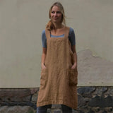 2024 Women Cotton Linen Apron Dress Long Dress Loose Party Dresses Plus Size Women Clothing 