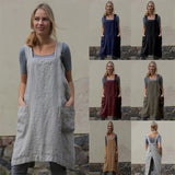 2024 Women Cotton Linen Apron Dress Long Dress Loose Party Dresses Plus Size Women Clothing 