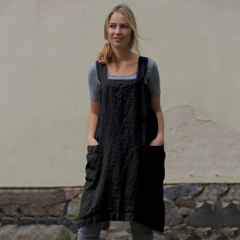 2024 Women Cotton Linen Apron Dress Long Dress Loose Party Dresses Plus Size Women Clothing 