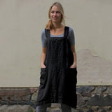 2024 Women Cotton Linen Apron Dress Long Dress Loose Party Dresses Plus Size Women Clothing 