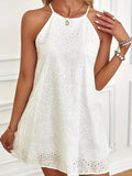 Women's Cami Eyelet Dress, Sleeveless Casual Dress, Monochrome Tie Back, Plus Size Clothing, Spring and Summer 