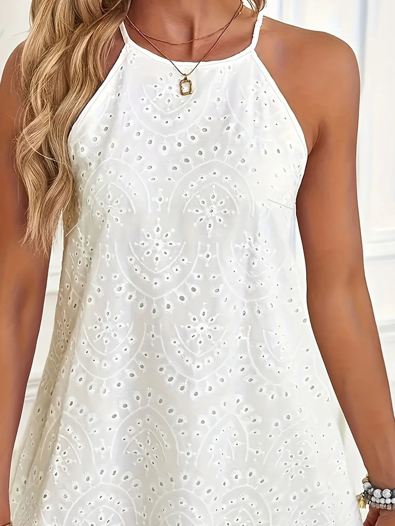 Women's Cami Eyelet Dress, Sleeveless Casual Dress, Monochrome Tie Back, Plus Size Clothing, Spring and Summer 